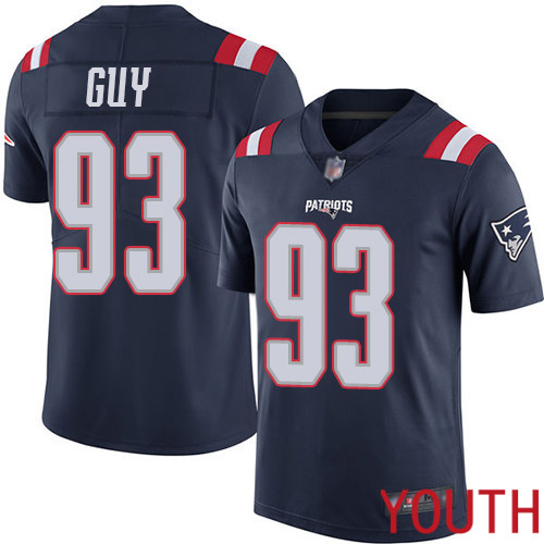 New England Patriots Football #93 Rush Vapor Limited Navy Blue Youth Lawrence Guy NFL Jersey